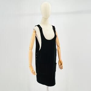 Vintage 90s Tracy Evans Velvet Black Mod Button Mini Jumper Dress